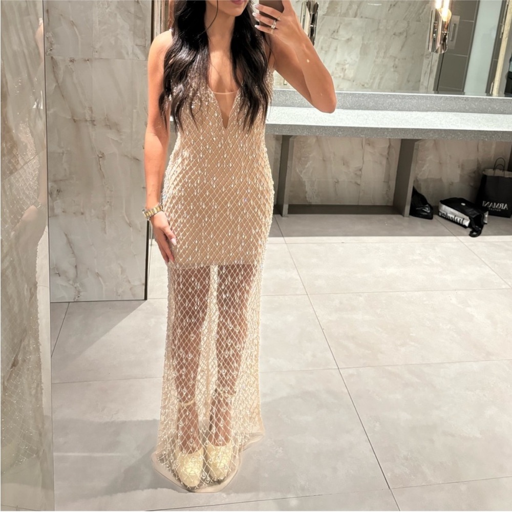 Elegant Sheer Gold Maxi Dress